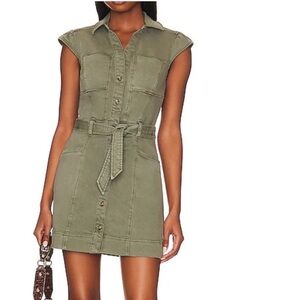 Paige Jaxsyn belted utility mini dress in vintage ivy green denim